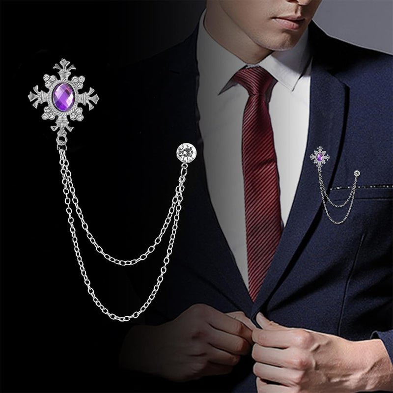 WCRAZYE 2PCS Long Chain Brooch Crystal Tassel Brooch Pin Gem Brooch Fashion Scarf Tie Pins for Women Men Wedding - Image 3